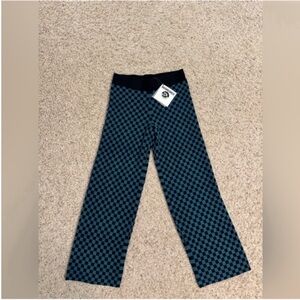 NWT Daydreamer Women’s Checkered Teal  Black Wide Leg High Rise Pants Size XS